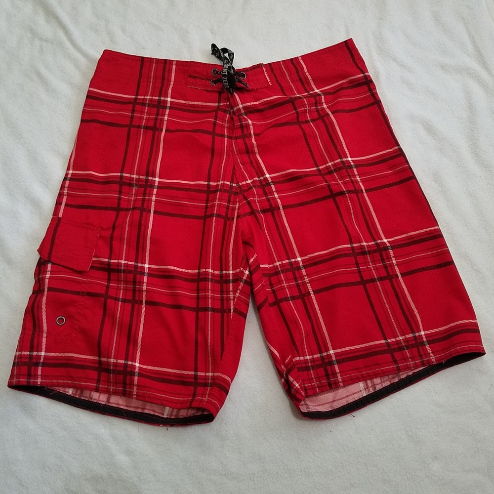 Red plaid Point Zero Custom Boardshorts